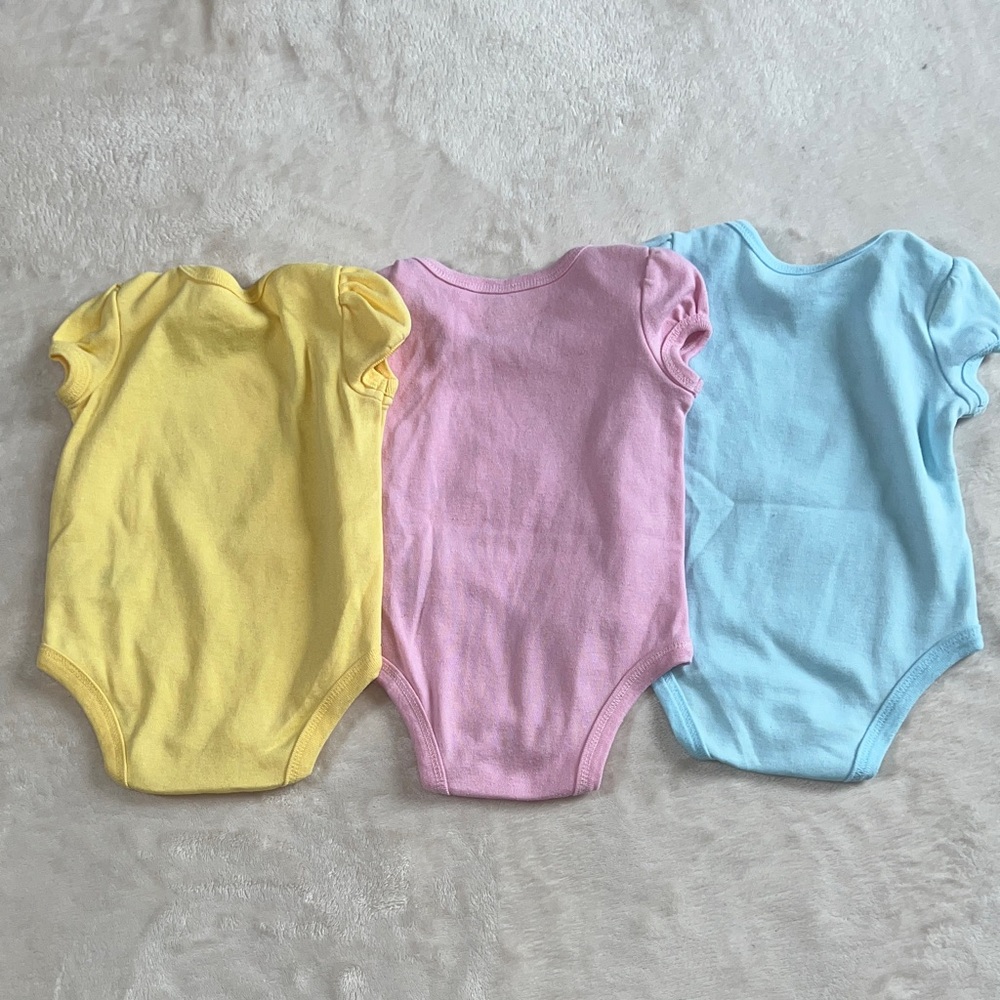 Disney Princess Bodysuit Trio - Yellow, Pink, Blue Layette One Piece 0-3 Months - Picture 6 of 7